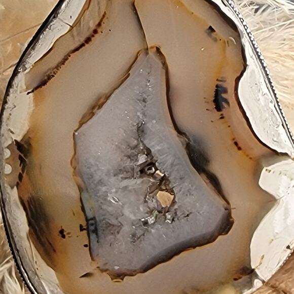 Striking Natural Agate Slice Pendant, Sterling Silver Statement Necklace - Picture 3 of 10